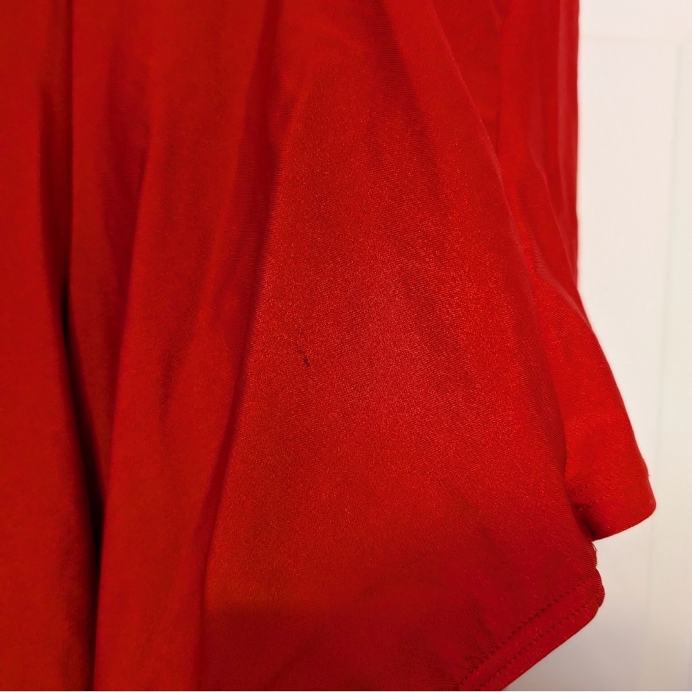 Real Y2K Vintage Simon Chang Wrap Red One Piece Swimsuit w Gold Detail Size 14 - Picture 15 of 16